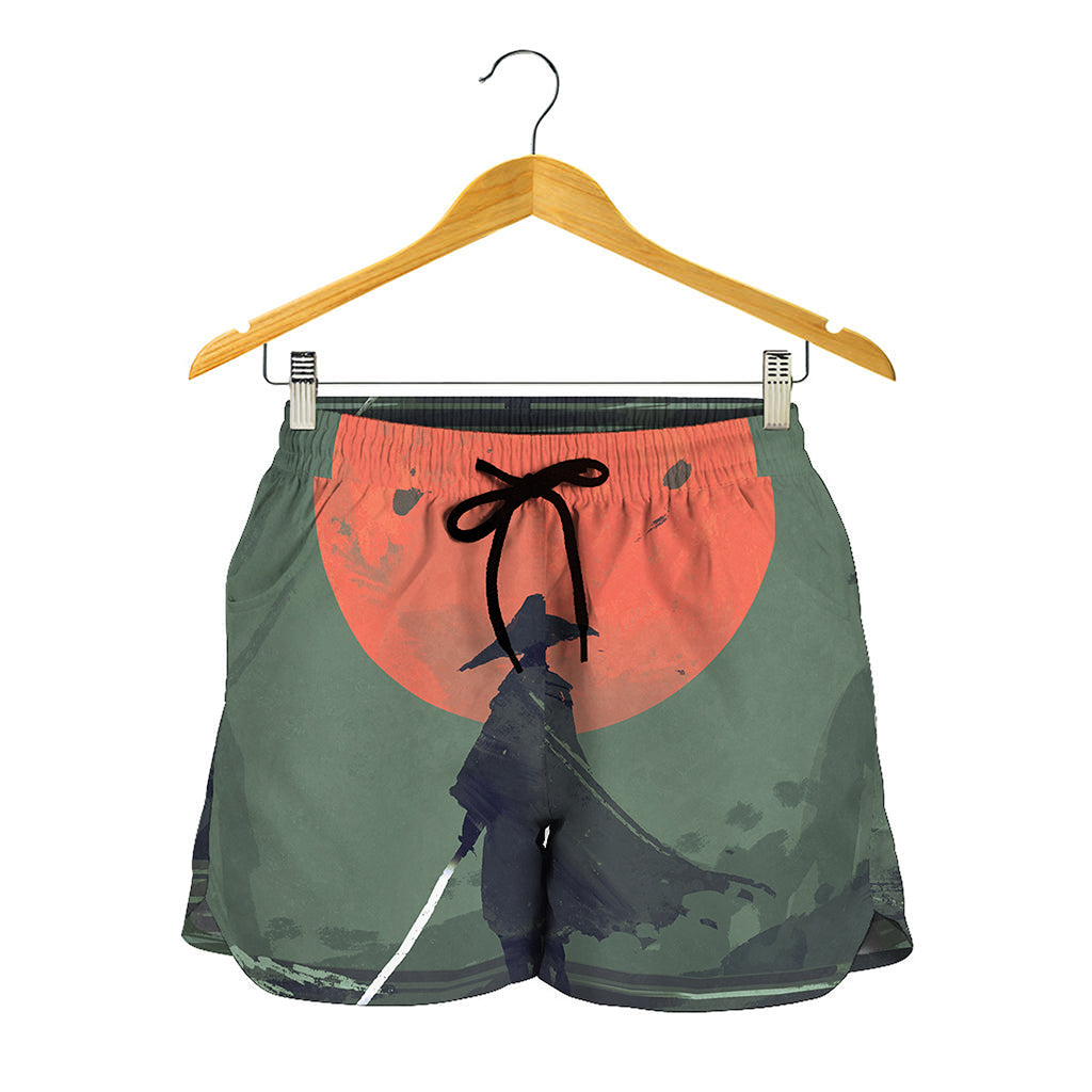 Red Moon Samurai Print Women's Shorts
