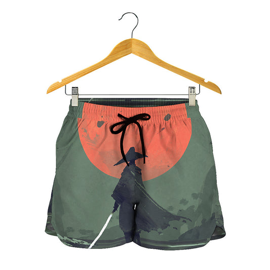 Red Moon Samurai Print Women's Shorts