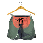 Red Moon Samurai Print Women's Shorts