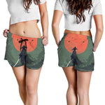 Red Moon Samurai Print Women's Shorts