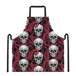 Red Octopus Skull Pattern Print Apron