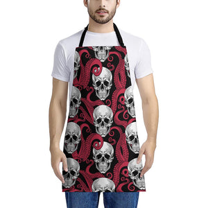 Red Octopus Skull Pattern Print Apron