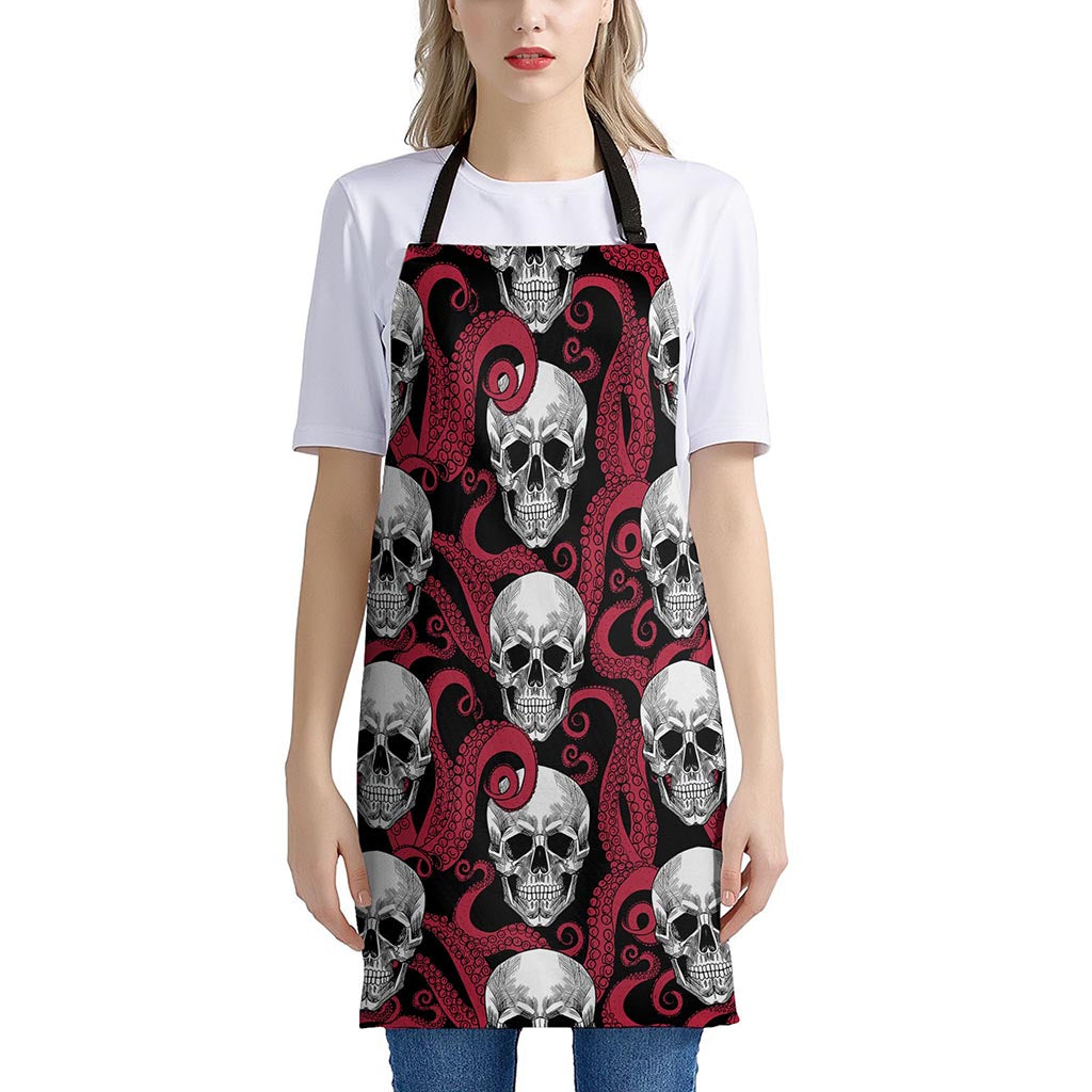 Red Octopus Skull Pattern Print Apron