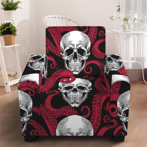 Red Octopus Skull Pattern Print Armchair Slipcover