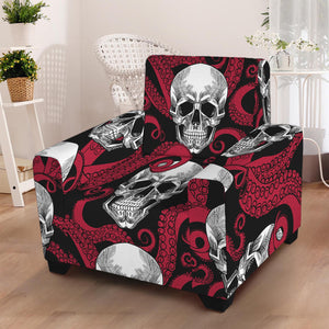 Red Octopus Skull Pattern Print Armchair Slipcover