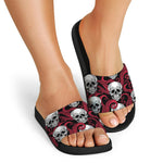 Red Octopus Skull Pattern Print Black Slide Sandals