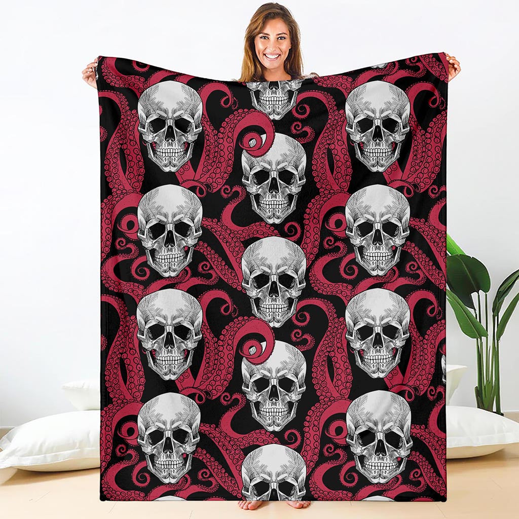 Red Octopus Skull Pattern Print Blanket