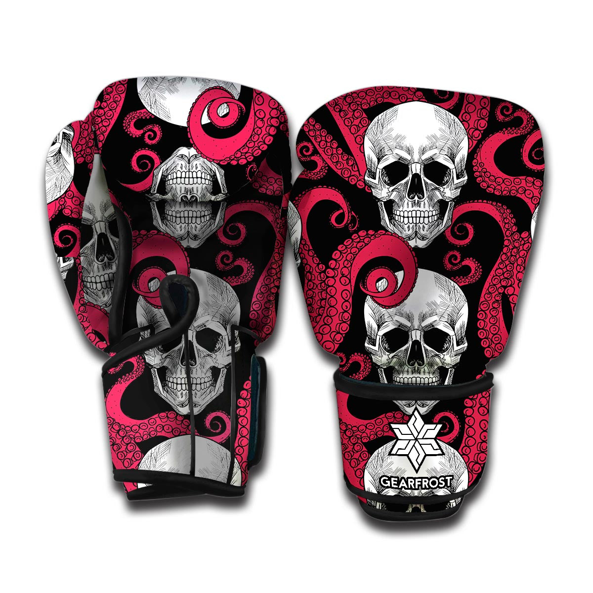 Red Octopus Skull Pattern Print Boxing Gloves