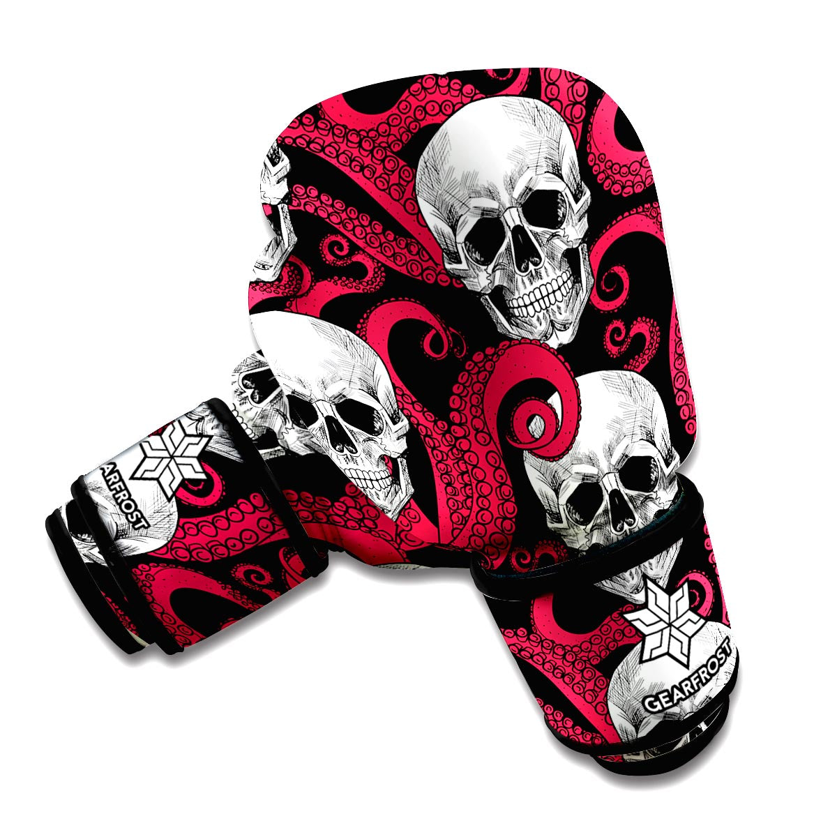 Red Octopus Skull Pattern Print Boxing Gloves