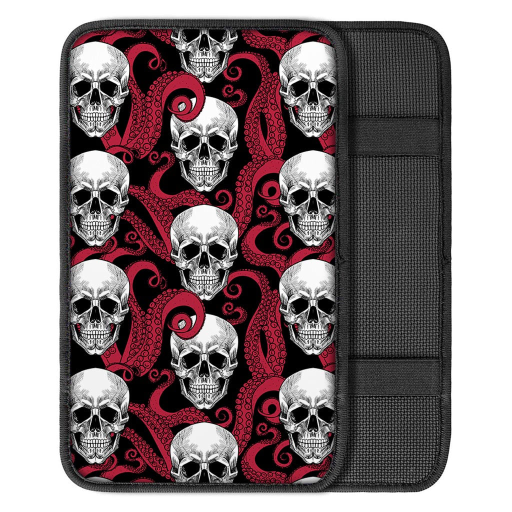 Red Octopus Skull Pattern Print Car Center Console Cover