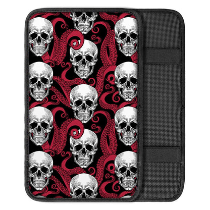 Red Octopus Skull Pattern Print Car Center Console Cover