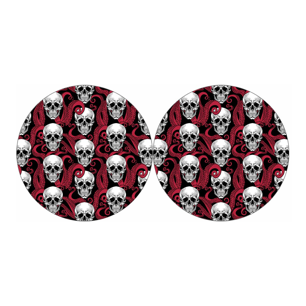 Red Octopus Skull Pattern Print Car Coasters