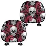 Red Octopus Skull Pattern Print Car Headrest Covers