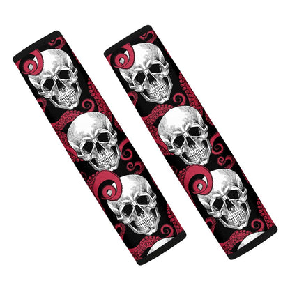 Red Octopus Skull Pattern Print Car Seat Belt Covers