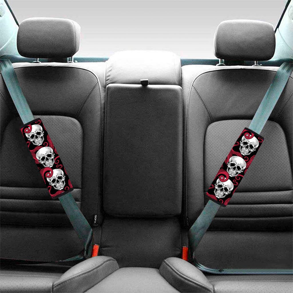 Red Octopus Skull Pattern Print Car Seat Belt Covers