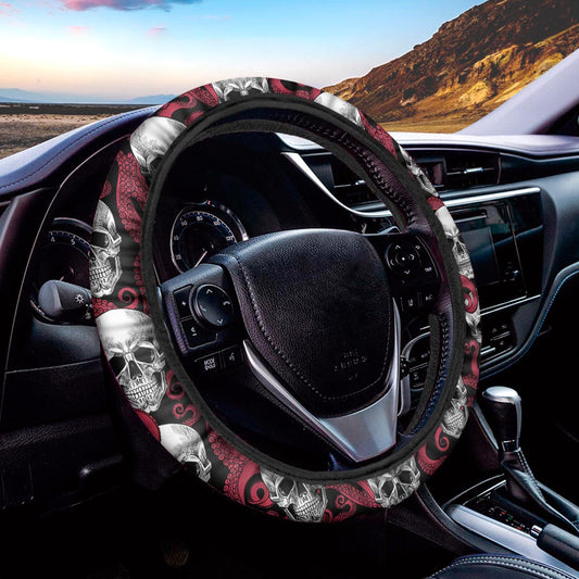 Red Octopus Skull Pattern Print Car Steering Wheel Cover