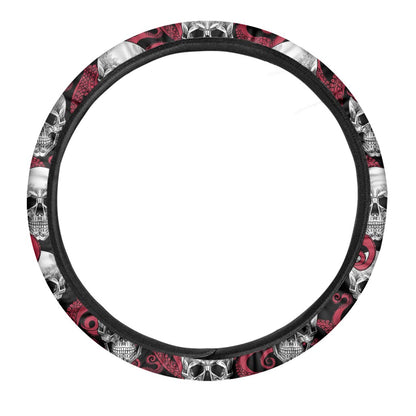 Red Octopus Skull Pattern Print Car Steering Wheel Cover