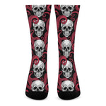 Red Octopus Skull Pattern Print Crew Socks