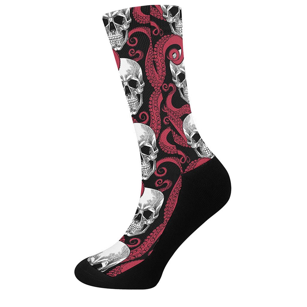 Red Octopus Skull Pattern Print Crew Socks