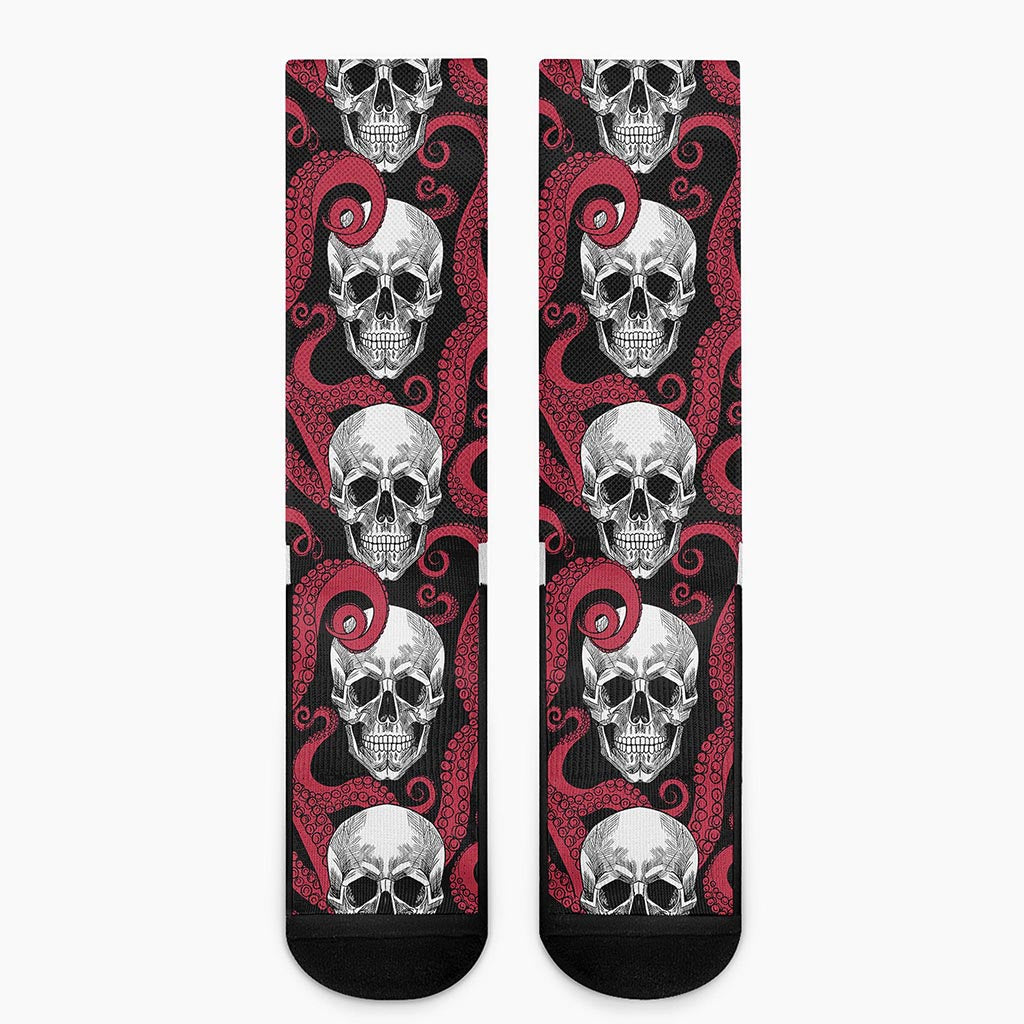 Red Octopus Skull Pattern Print Crew Socks