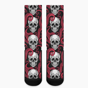 Red Octopus Skull Pattern Print Crew Socks