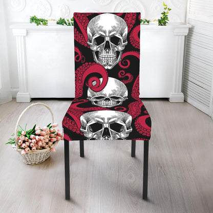 Red Octopus Skull Pattern Print Dining Chair Slipcover