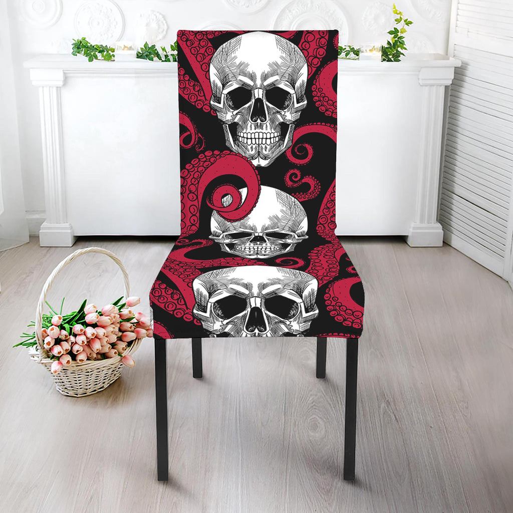 Red Octopus Skull Pattern Print Dining Chair Slipcover