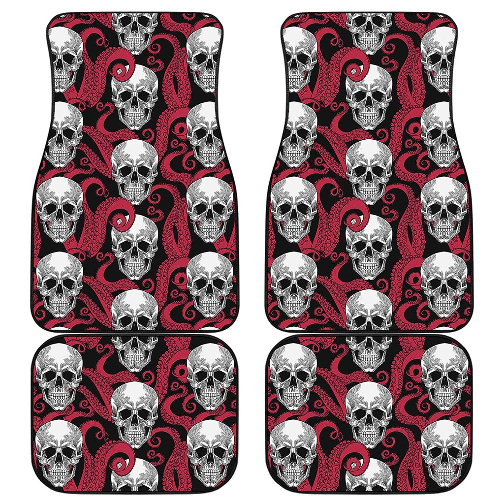 Red Octopus Skull Pattern Print Front and Back Car Floor Mats