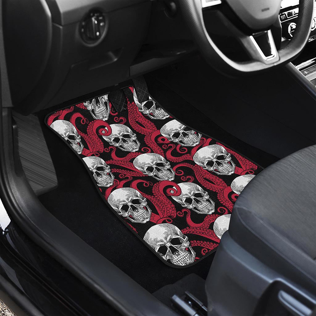 Red Octopus Skull Pattern Print Front and Back Car Floor Mats