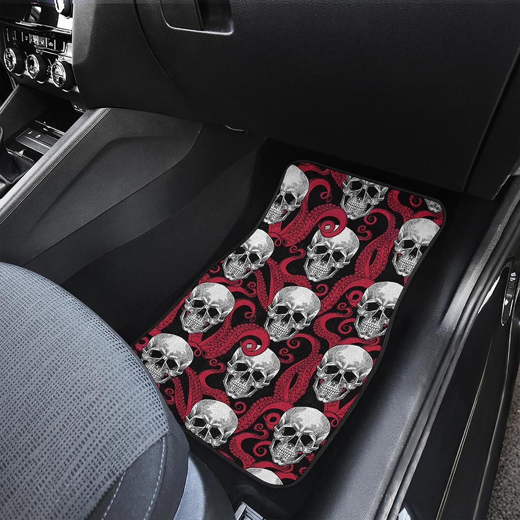 Red Octopus Skull Pattern Print Front and Back Car Floor Mats