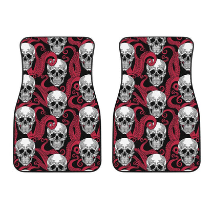 Red Octopus Skull Pattern Print Front Car Floor Mats