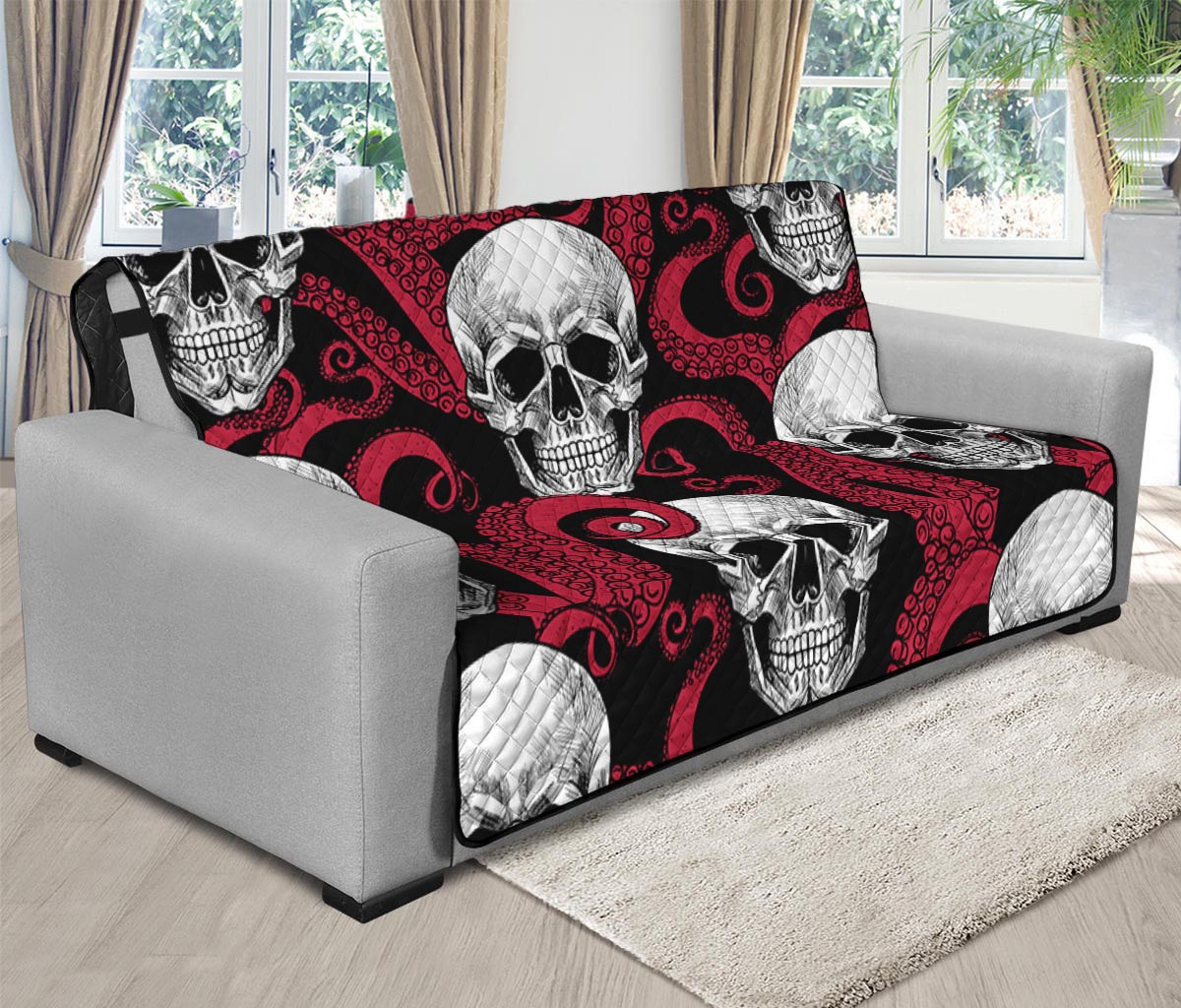 Red Octopus Skull Pattern Print Futon Protector