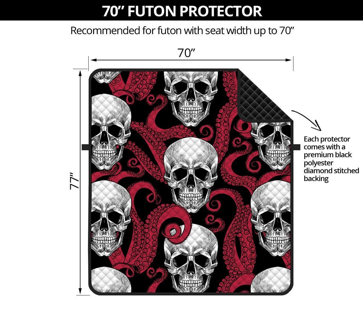 Red Octopus Skull Pattern Print Futon Protector