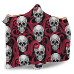 Red Octopus Skull Pattern Print Hooded Blanket