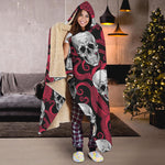 Red Octopus Skull Pattern Print Hooded Blanket