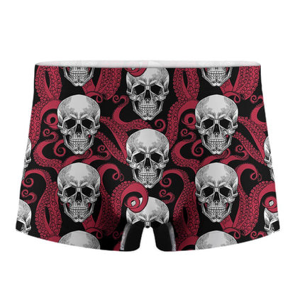 Red Octopus Skull Pattern Print Men's Boxer Briefs