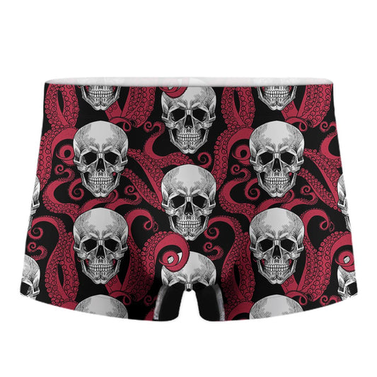 Red Octopus Skull Pattern Print Men's Boxer Briefs
