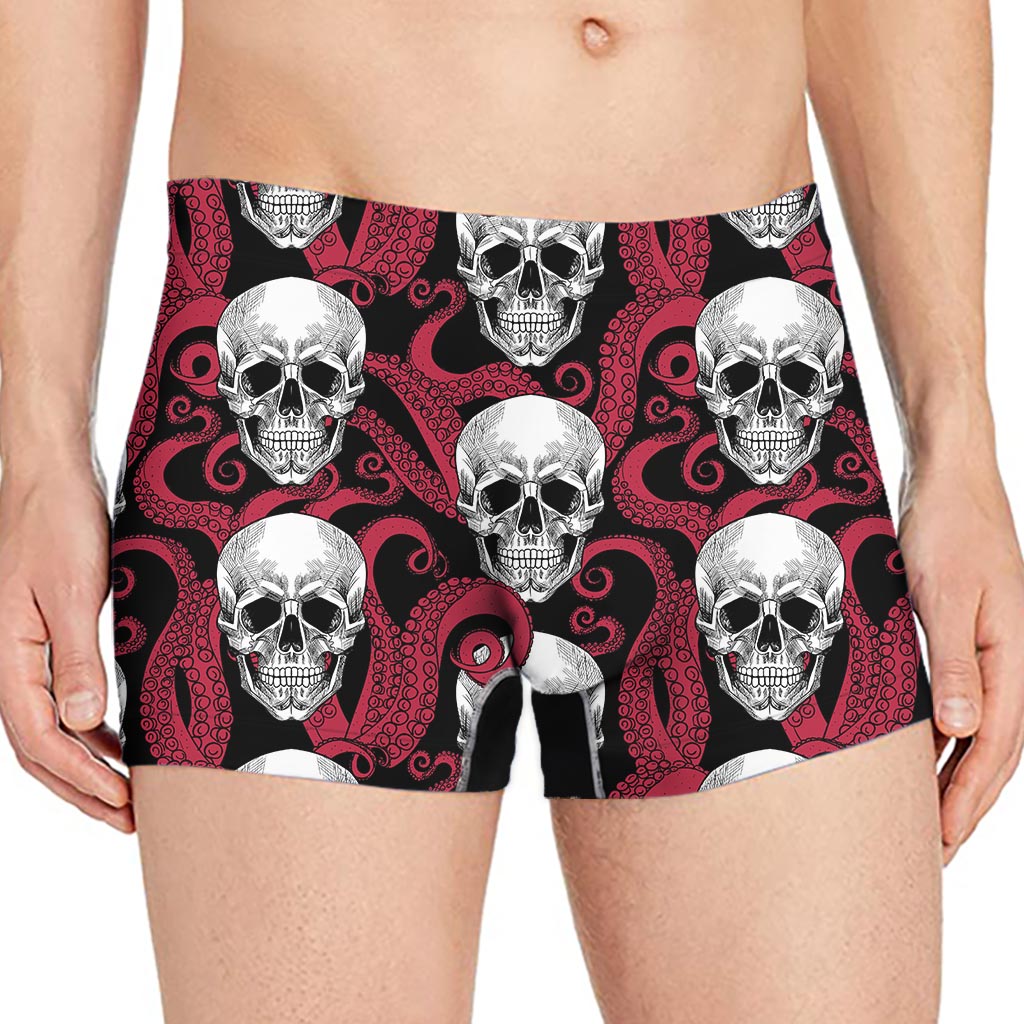 Red Octopus Skull Pattern Print Men's Boxer Briefs