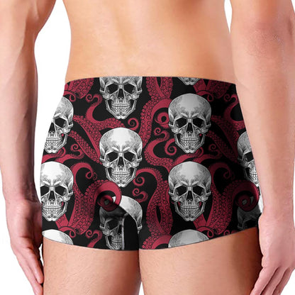 Red Octopus Skull Pattern Print Men's Boxer Briefs