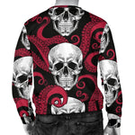 Red Octopus Skull Pattern Print Men's Crewneck Sweatshirt GearFrost