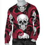 Red Octopus Skull Pattern Print Men's Crewneck Sweatshirt GearFrost