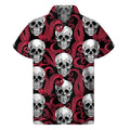 Red Octopus Skull Pattern Print Men's Short Sleeve Shirt