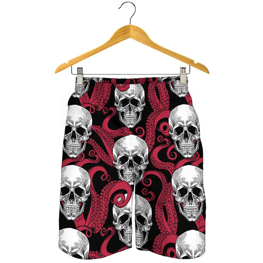 Red Octopus Skull Pattern Print Men's Shorts