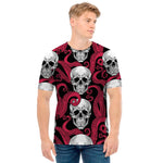 Red Octopus Skull Pattern Print Men's T-Shirt