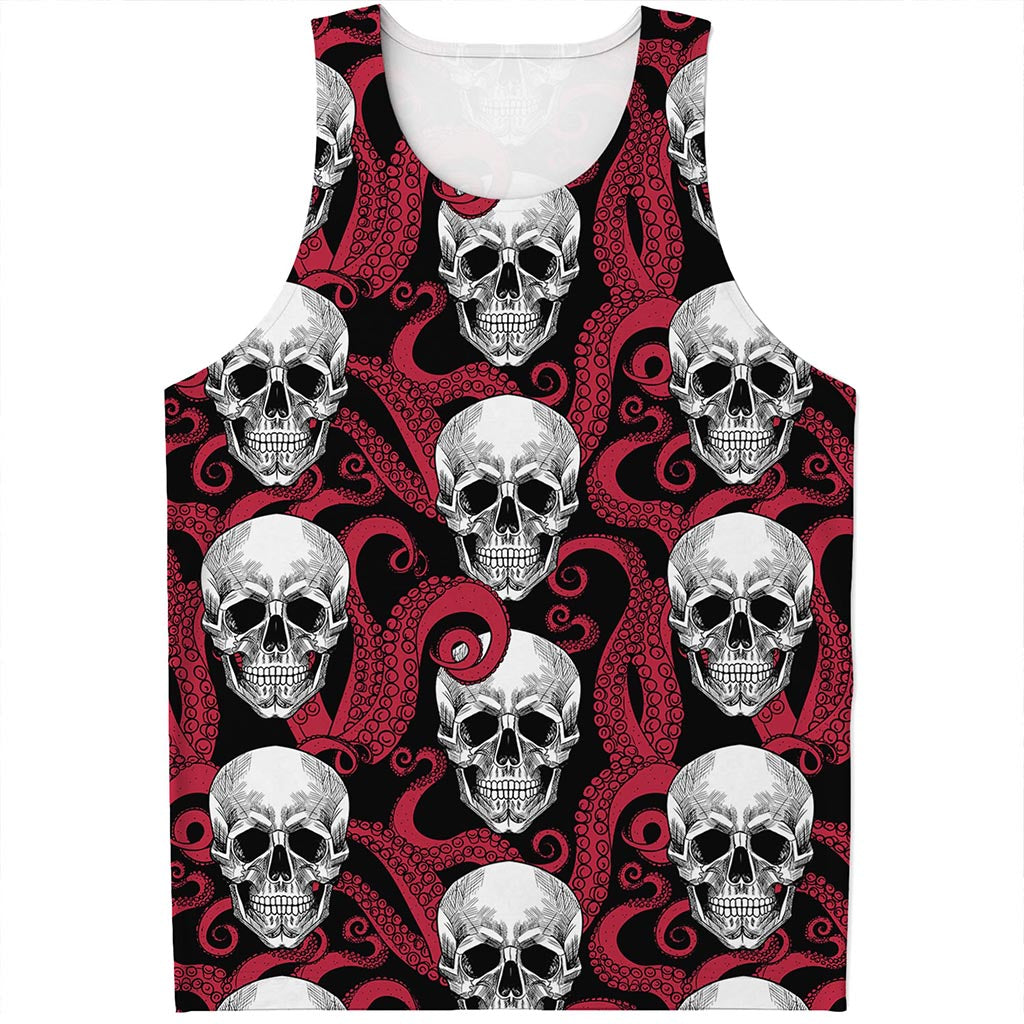 Red Octopus Skull Pattern Print Men's Tank Top