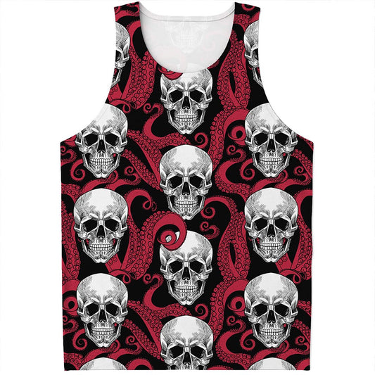 Red Octopus Skull Pattern Print Men's Tank Top