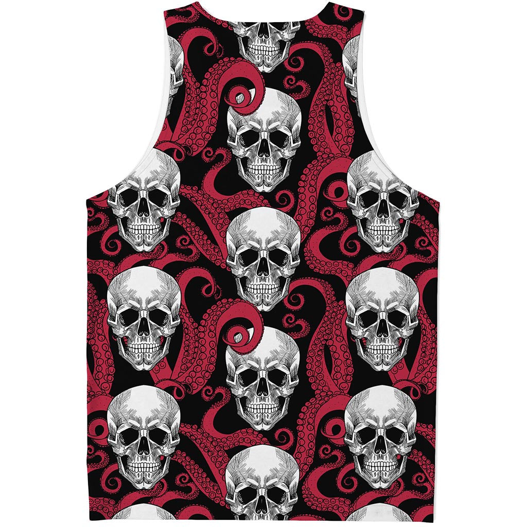 Red Octopus Skull Pattern Print Men's Tank Top