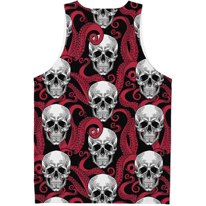 Red Octopus Skull Pattern Print Men's Tank Top