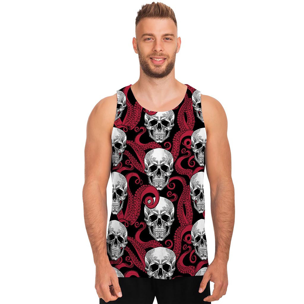 Red Octopus Skull Pattern Print Men's Tank Top