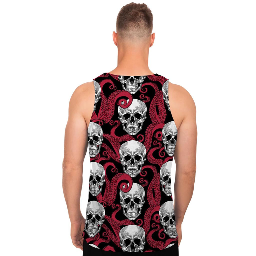 Red Octopus Skull Pattern Print Men's Tank Top